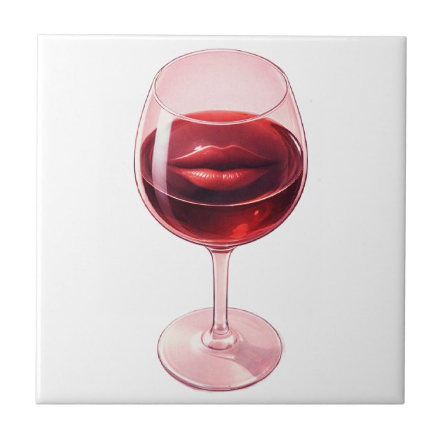 Wine Kiss  -  Romantic Red Wine Mug with Hearts Kakelplatta (Framsidan)