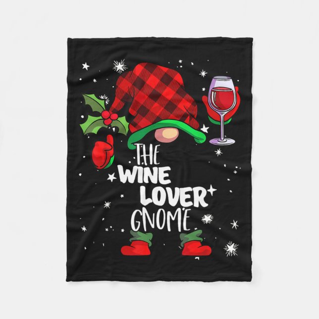 Wine Lover Gnome Red Buffalo Plaid Matching Family Fleecefilt (Framsidan)