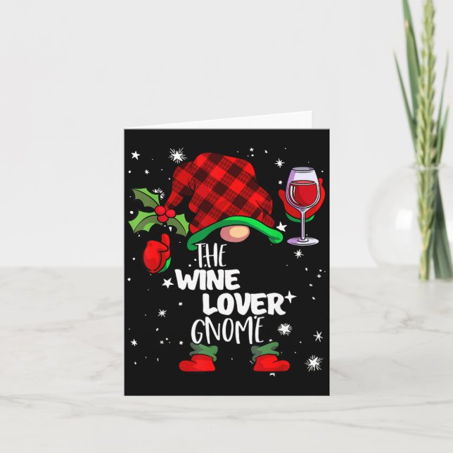 Wine Lover Gnome Red Buffalo Plaid Matching Family Kort (Framsida)