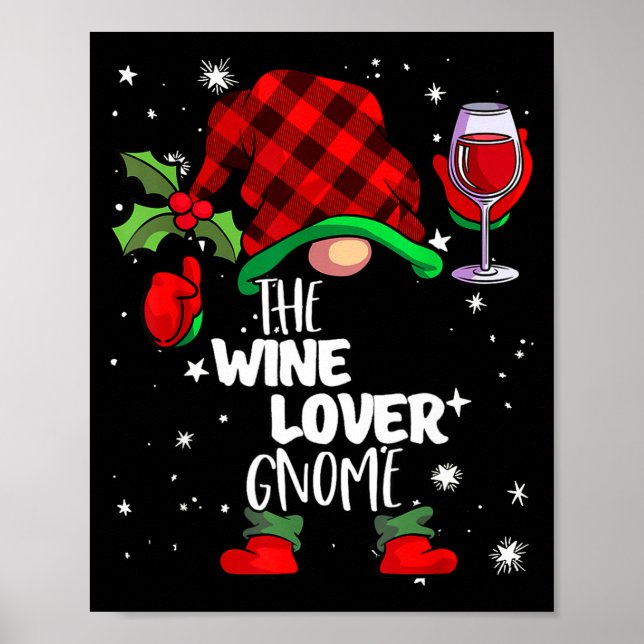 Wine Lover Gnome Red Buffalo Plaid Matching Family Poster (Framsidan)