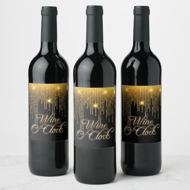 Wine O'Clock Gold Glans Vinflaska Etikett (Flaskor)