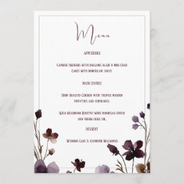Wine Red Plum Mauve Fall Floral Wedding Meny