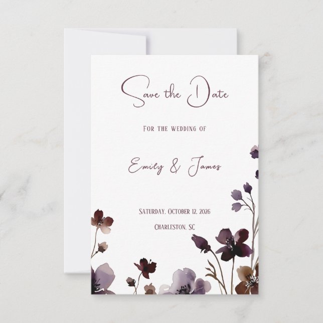 Wine Red Plum Mauve Fall Floral Wedding Spara Datumet (Framsida)