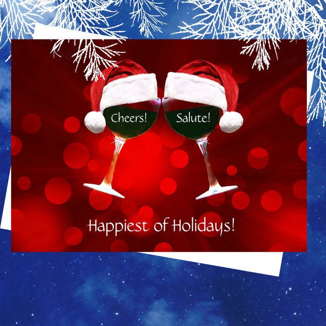 Wine Salute Cheers Happiest of Holidays Card Kort (Skapare uppladdad)