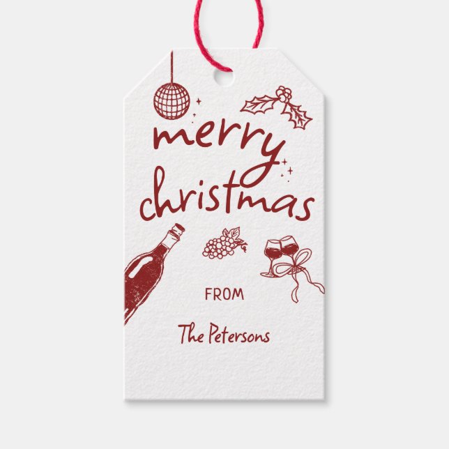 Wine Tasting Holiday Christmas Party Hand-Drawn Presentetikett (Framsidan)