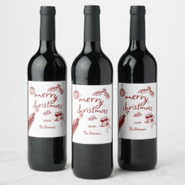 Wine Tasting Holiday Christmas Party Hand-Drawn Vinflaska Etikett