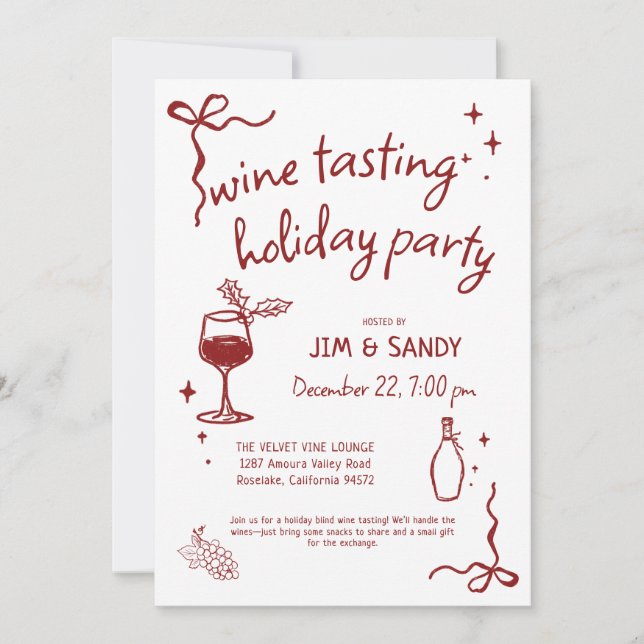 Wine Tasting Holidays Party Whimsical Christmas Julkort (Framsida)