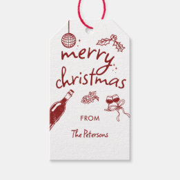 Wine Tasting Party Holiday Christmas Hand-Drawn Presentetikett