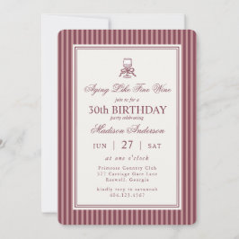 Wine Vineyard Club Old Money Striped Red Birthday Inbjudningar