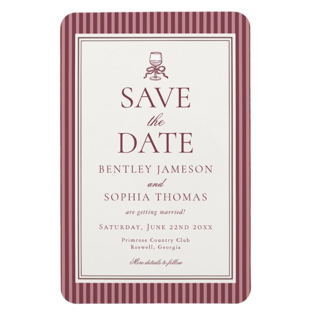 Wine Vineyard Club Old Money Striped Save the Date Magnet (Vertikal)