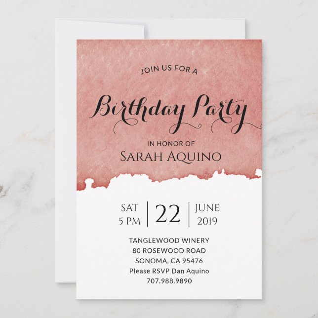 Winery eller Vineyard Watercolor Birthday Inbjudningar (Framsida)