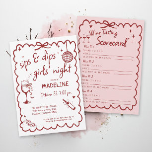 Winery Girls Night Out Vinprovning Poängkort Rött Inbjudningar