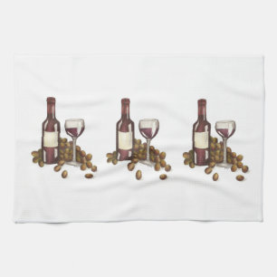 Winery Glass Flaska Red Vin Pub Gift Print Towel Kökshandduk