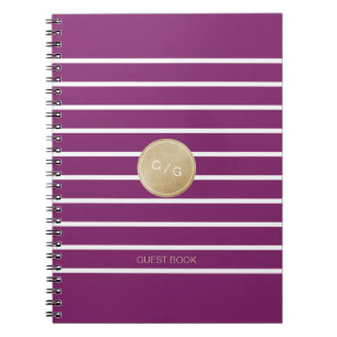 Winery lila rand modern bröllop monogram anteckningsbok med spiral