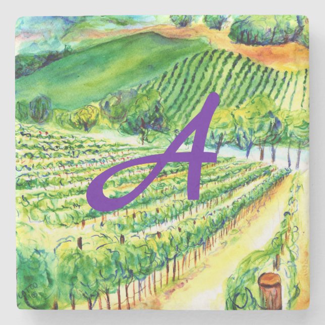 Winery Vineyard Art Anpassningsbar Monogram Stenunderlägg (Framsidan)