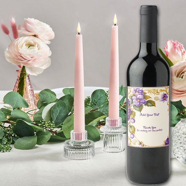 Winery Vineyard Bröllop Lila Grapors Flowers Vinflaska Etikett (Skapare uppladdad)