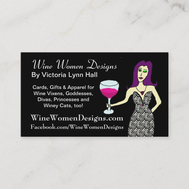 WineWomenDesigns.com som presenterar vinargbigga Visitkort (Framsida)