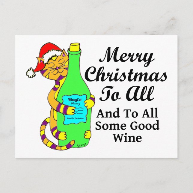 Winey Cat-julen "..och till alla Bra Vin" Helg Vykort (Framsida)