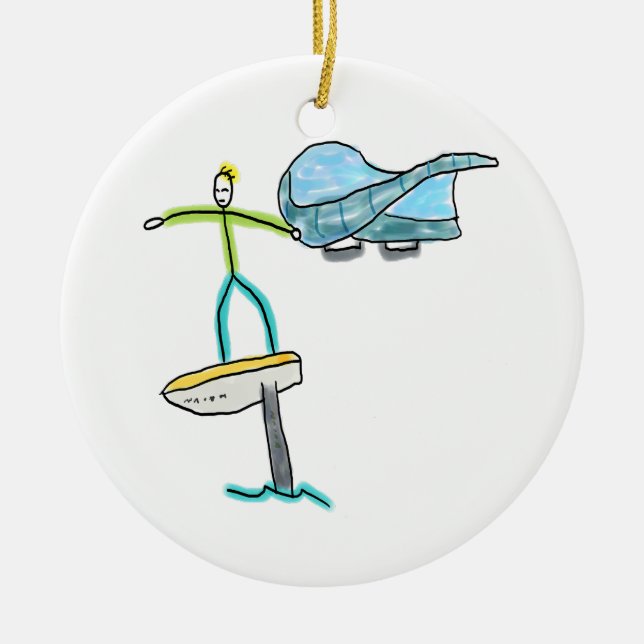 Wing Foiling Stickman Julgransprydnad Keramik (Framsidan)