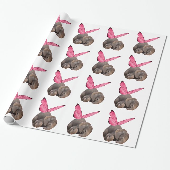 Winged Baby Elephant Wrapping Papper Presentpapper (Utrullad)