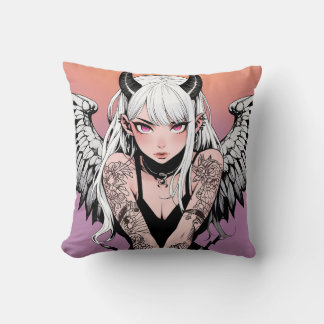 Winged Djävulen Anime Girl Kudde