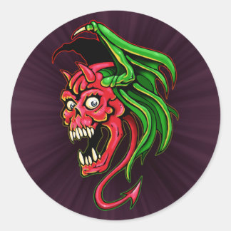 Winged Djävulen Skull-design Runt Klistermärke