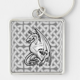 Winged Dragon Fyrkantig Silverfärgad Nyckelring