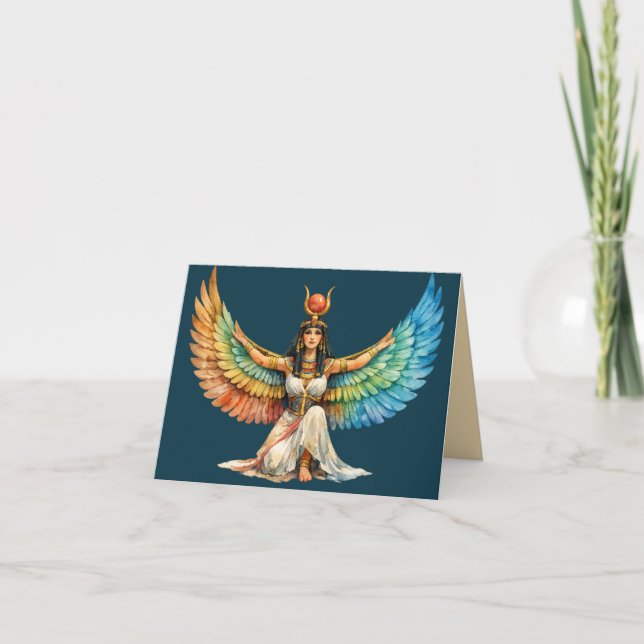 Winged Egyptian Goddess Greeting Card Spiritualart Tack Kort (Framsida)