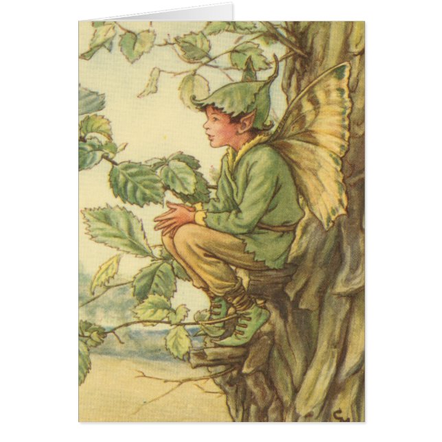 Winged Elm Fairy Sitta i Träd Hälsningskort (Framsidan)