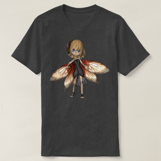 Winged Fairy Girl Anime Stil T Shirt (Design framsida)