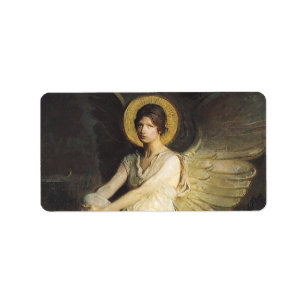 Winged Figur, sittande vid Sten av Abbott Thayer Adressetikett