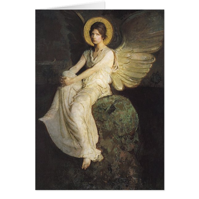 Winged Figur, sittande vid Sten av Abbott Thayer Hälsningskort (Framsidan)