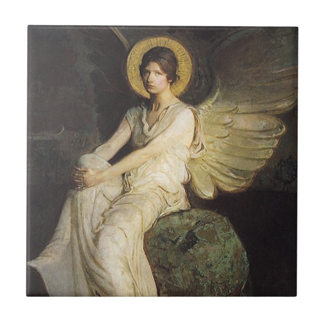 Winged Figur, sittande vid Sten av Abbott Thayer Kakelplatta (Framsidan)