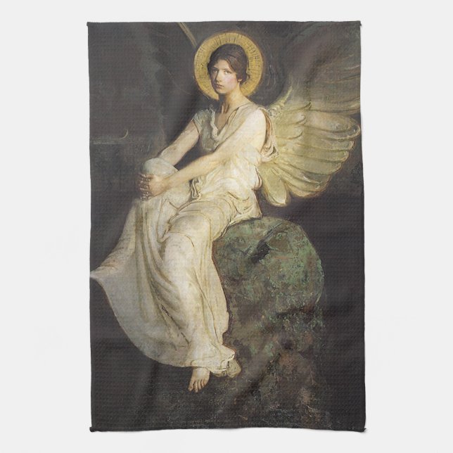 Winged Figur, sittande vid Sten av Abbott Thayer Kökshandduk (Vertikal)