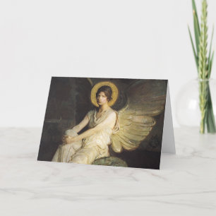 Winged Figur, sittande vid Sten av Abbott Thayer Kort