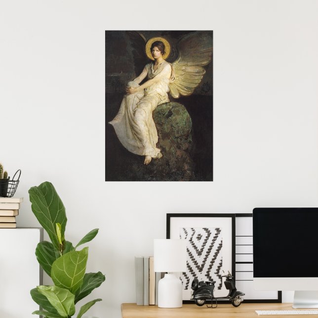 Winged Figur, sittande vid Sten av Abbott Thayer Poster (Hemmakontoret)