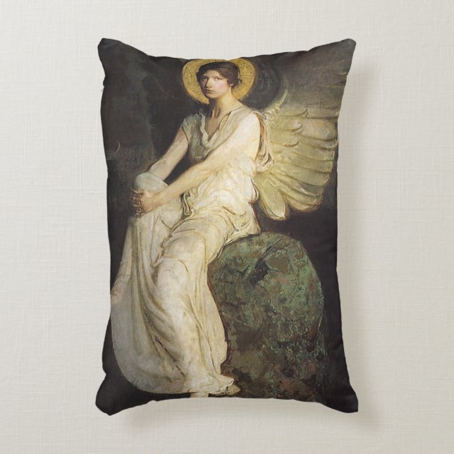 Winged Figur, sittande vid Sten av Abbott Thayer Prydnadskudde (Framsidan(Vertikal))