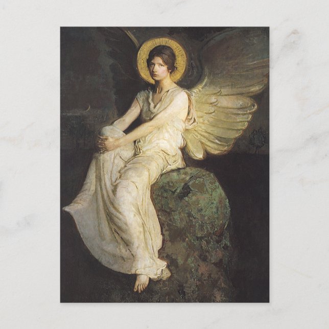 Winged Figur, sittande vid Sten av Abbott Thayer Vykort (Framsida)