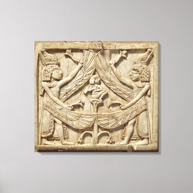 Winged genii, assyrian Period, c.750 BC (elfenben) Canvastryck (Framsida)