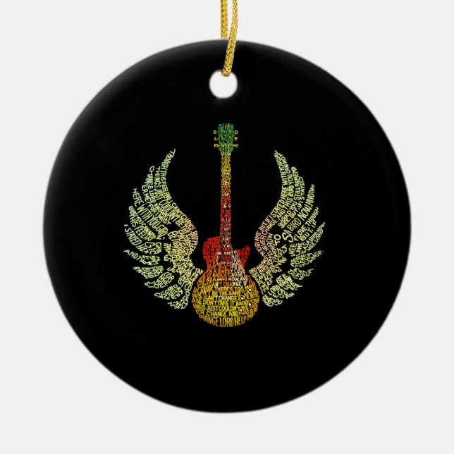 WInged Guitar Ord Julgransprydnad Keramik (Framsidan)