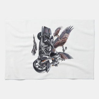 Winged Harley-Davidson Motorcycle Watercolor Illus Kökshandduk