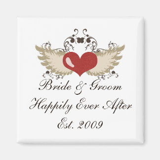 Winged Heart Anpassningsbar Bride Groom Bröllop Ma Magnet