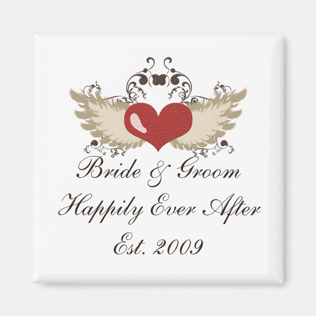 Winged Heart Anpassningsbar Bride Groom Bröllop Ma Magnet (Framsidan)