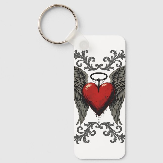 Winged Heart med Halo - Gothic Angel Kärlek Design Nyckelring (Framsida)