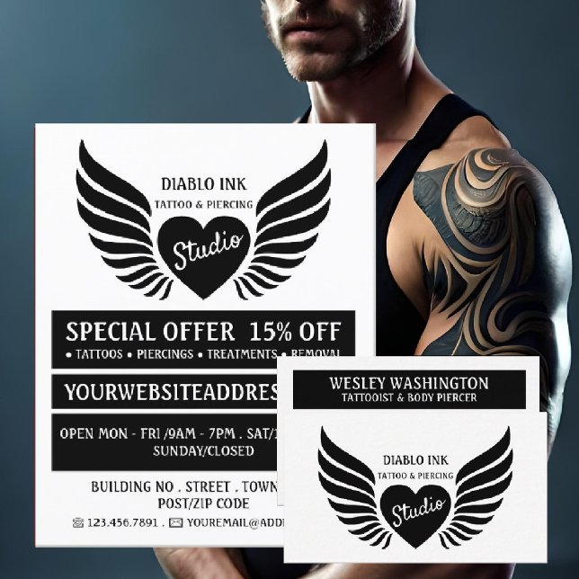 Winged Heart Tattoo, Tattoo & Body Piercing Studio Flygblad (Skapare uppladdad)