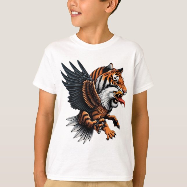 Winged Majesty: The Tiger-Eagle Hybrid T Shirt (Framsida)