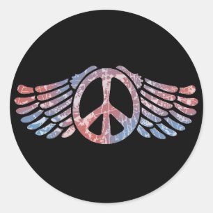 Winged Peace Symbol Runt Klistermärke