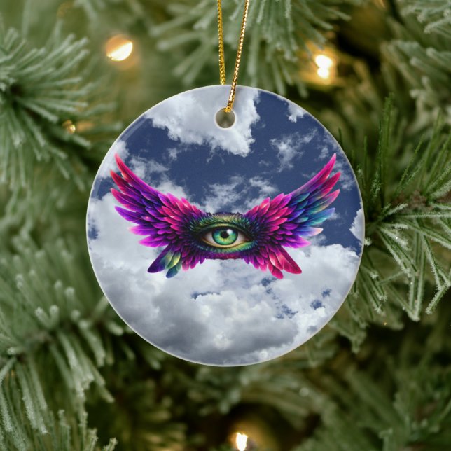 Winged Protection Eye – Round Intention Keychain Julgransprydnad Keramik (Träd)