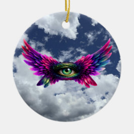 Winged Protection Eye – Round Intention Keychain Julgransprydnad Keramik