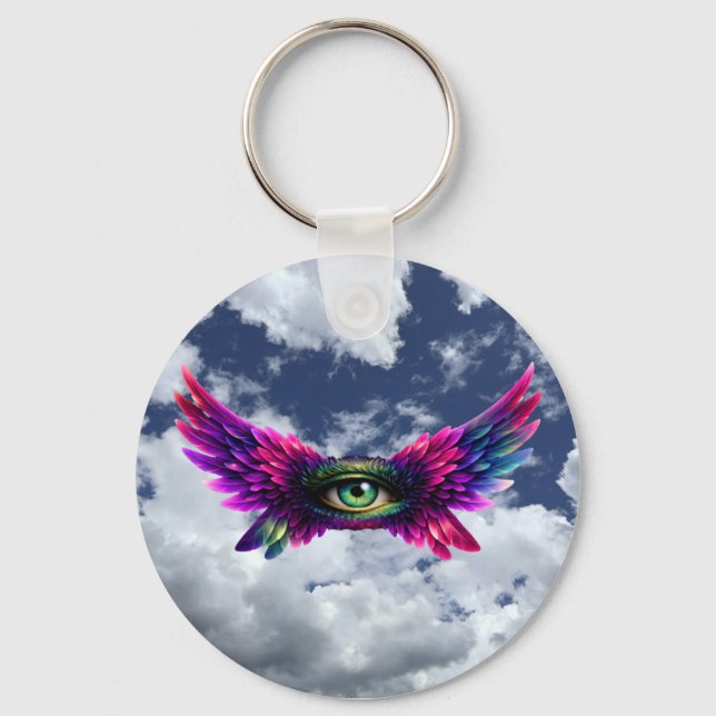 Winged Protection Eye – Round Intention Keychain Nyckelring (Framsida)